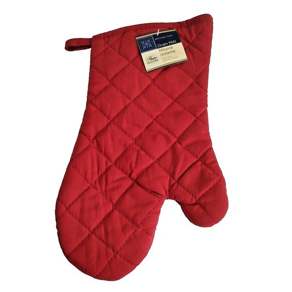 Oven Mitt Glove Cotton 7" x 13" Quilted Red Potholder Pad Mat Christmas Hook - Picture 1 of 7